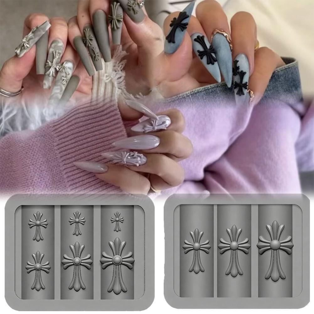 DIY Nail Art Khuôn Silicon Chữ Thập Và Nơ Nhựa Đúc Bộ 3D Trang Trí Móng Tay Epoxy Thủ Công Dụng Cụ Y9J9