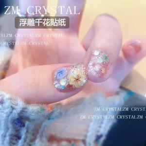 ZM Mùa Xuân Hoa Khô Làm Móng Tay Miếng Dán Ba Chiều Pure Desire Hoa Trang Trí Dập Nổi Miếng Dán Móng Tay
