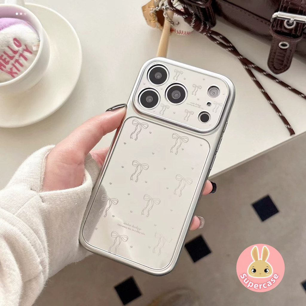 Ốp Điện Thoại Gương Bạc Nơ Tình Yêu Cho Samsung Galaxy S26 S25 Edge S24 S23 S22 S21 FE Plus Note 20 Ultra A26 A25 A24 A23 5G 4G Sang Trọng Vỏ Mềm Ins Phong Cách Ngôi Sao Dễ Thương