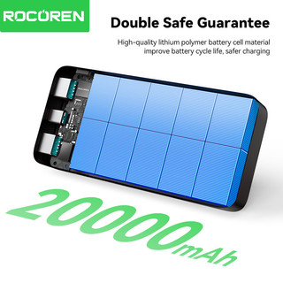Rocoren 20000mAh Power Bank Pin di động sạc nhanh 15W 20000 Mah Powerbank