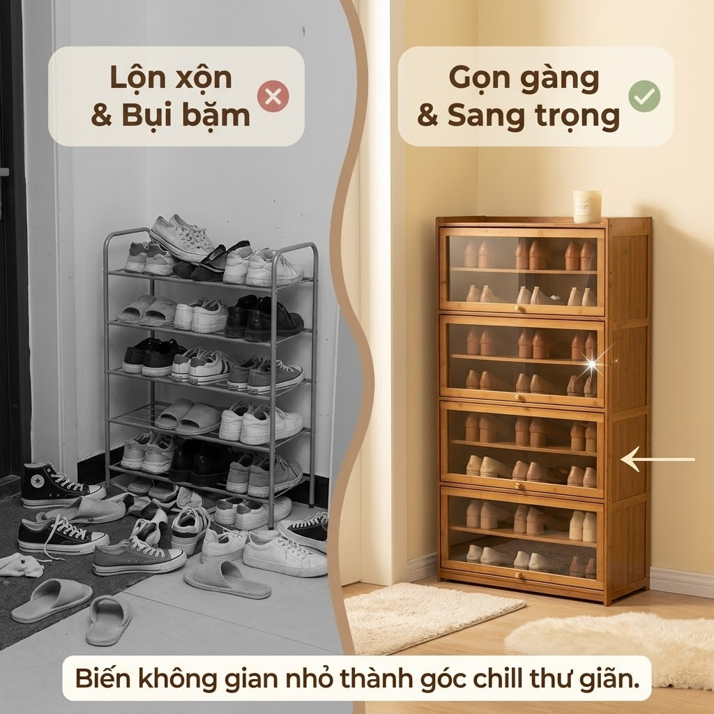 Tủ Giày 6 Ngăn Bằng Acrylic Dung Lượng Lớn Đựng Được Nhiều Giày Cho Cặp Đôi Hoặc Nhóm Bạn Ở Chung