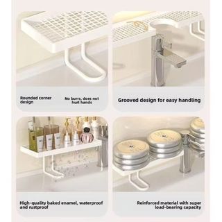 Giá lưu trữ phòng tắm SENRTY, Kệ lưu trữ vòi thoát nước bằng lưới, Phong cách hiện đại Đơn giản Không khoan Đa năng Mặt bàn sắp xếp Bồn rửa phòng tắm
