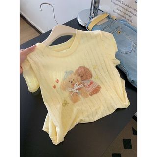 Plus Size Top Nữ Vàng Tay Ngắn Top Dopamine Cổ Tròn In Hình Áo Thun Nữ Ngắn Top Mùa Hè Mỏng Nhẹ Sang Trọng Cao Cấp Cảm Giác 2026 Áo Ngắn Plus