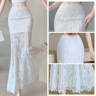 Chân váy dài phối ren xuyên thấu, kiểu retro gợi cảm, ôm hông, dành cho nữ.