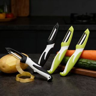 Dụng cụ gọt vỏ bằng thép không gỉ đa chức năng | Dụng cụ gọt vỏ khoai tây gia đình mịn màng / lưỡi răng cưa xanh / đen AIRN