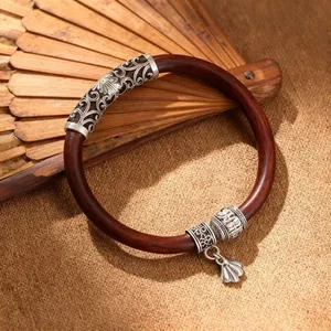 Vòng tay cặp đôi phong cách Tây Tạng bằng gỗ, thiết kế mở cho nam và nữ