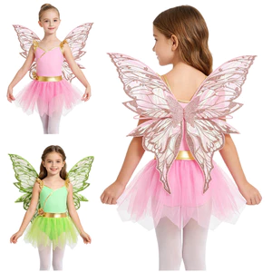 Nyeemya Bé Gái 2 Miếng Bướm Cổ Tích Trang Phục Ruffle Tay Bay Lưới Lớp Phủ Leotard Đồ Bơi Công Chúa Bộ Cánh Bướm Để Biểu Diễn Sân Khấu