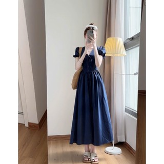 Váy cổ V dáng dài tay phồng phong cách tiểu thư hàn quốc , Váy Maxi Tiểu Thư Dáng Dài Siêu Xinh