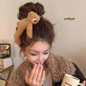Gấu dễ thương sang trọng - Kẹp tóc hoạt hình có hình trái tim và búp bê nổ, phù hợp cho cô gái