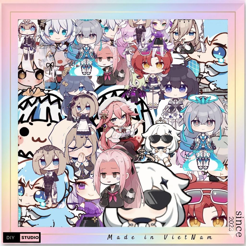 100 sitcker Hoạt Hình Chibi nữ Dễ Thương Dán hộp bút sách vở bình giữ nhiệt mũ bảo hiểm xe đạp điện