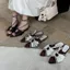TT Phong Cách Hàn Quốc 2 Mặc Mũi Nhọn Ren-Up Sandal Nữ Mùa Hè 2026 Phong Cách Mới Dày Gót Mở Mũi Mules Thấp Gót Dép