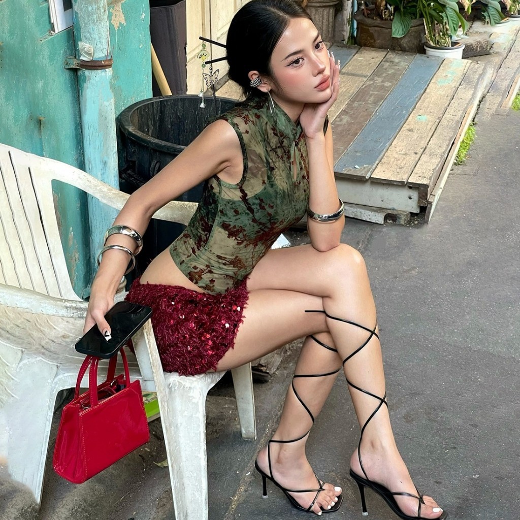 CuteNew Áo Tank Top Nữ Gợi Cảm Hoa Mai In Hình, Co Dãn, Thích Hợp Cho Câu Lạc Bộ Và Đường Phố