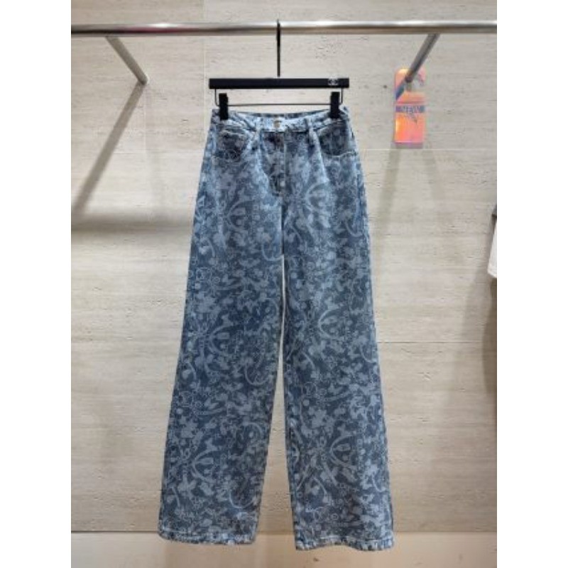 Quần dài in họa tiết Denim lưng cao mới dành cho nữ