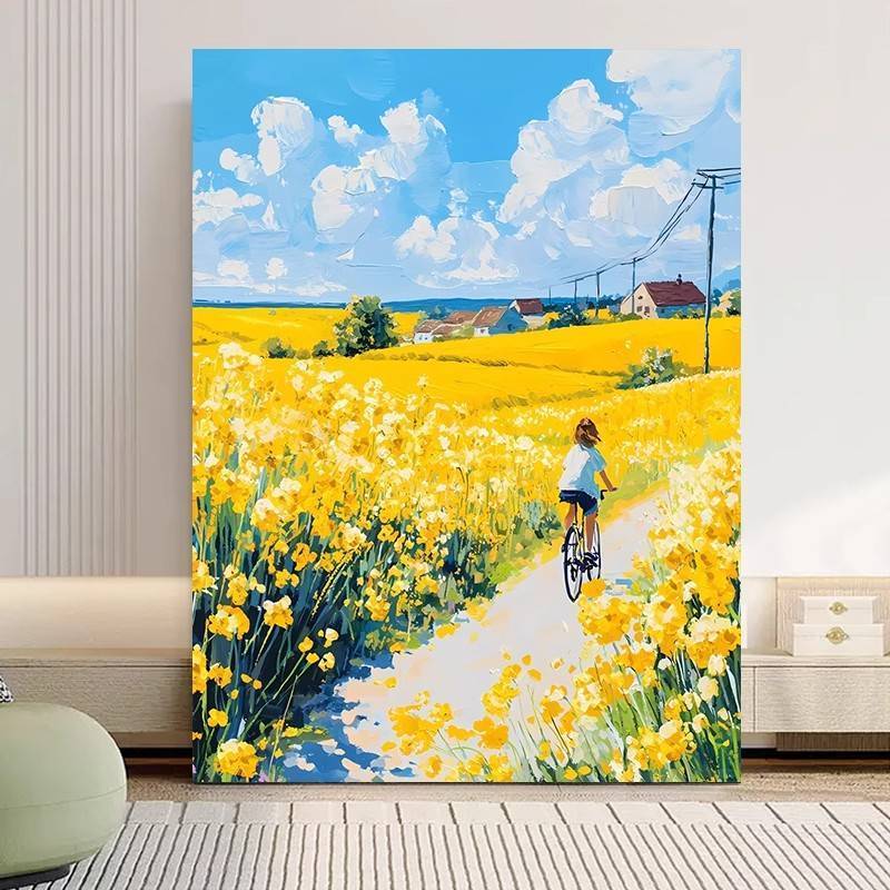 Tranh trang trí cảnh đồng cỏ, cánh đồng, phong cách sơn dầu, phù hợp phòng ngủ và phòng khách