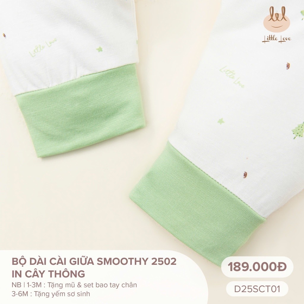 Bộ sơ sinh dài tay mỏng chất liệu smoothy [Mềm, co dãn tốt] Lil little love (D25SCT01)tặng sét mũ bao tay chân tay Hoặc
