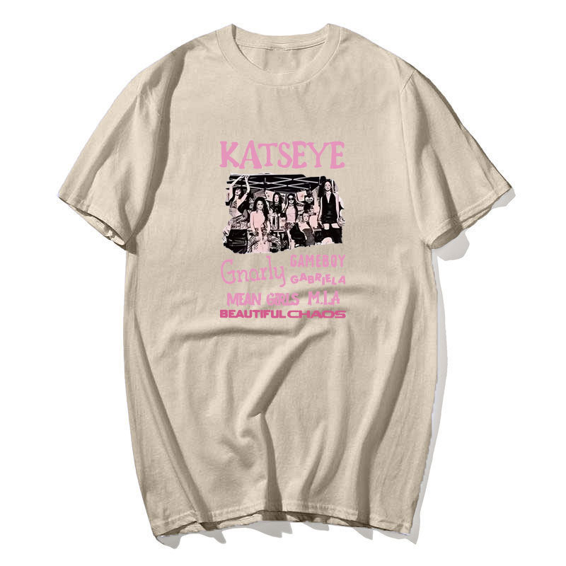 Retro Katseye Áo Thun K-Pop, Áo Sơ Mi Tay Ngắn Phù Hợp Nhiều Size, Thời Trang Hè