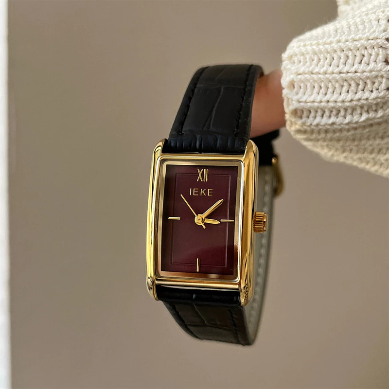 Đồng hồ thời trang cổ điển hình vuông hình vòm IEKE có niche dành cho nữ, dây da cao cấp nhẹ nhàng sang trọng và cao cấp là đồng hồ đeo tay bán chạy nhất — ảnh 1