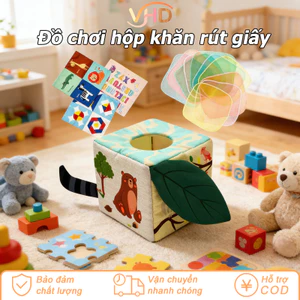 Đồ Chơi Hộp Rút Khăn Giấy Bằng Vải Vui Nhộn - Đồ Chơi Giác Quan Montessori, Phù Hợp Cho Bé 0-3 Tuổi