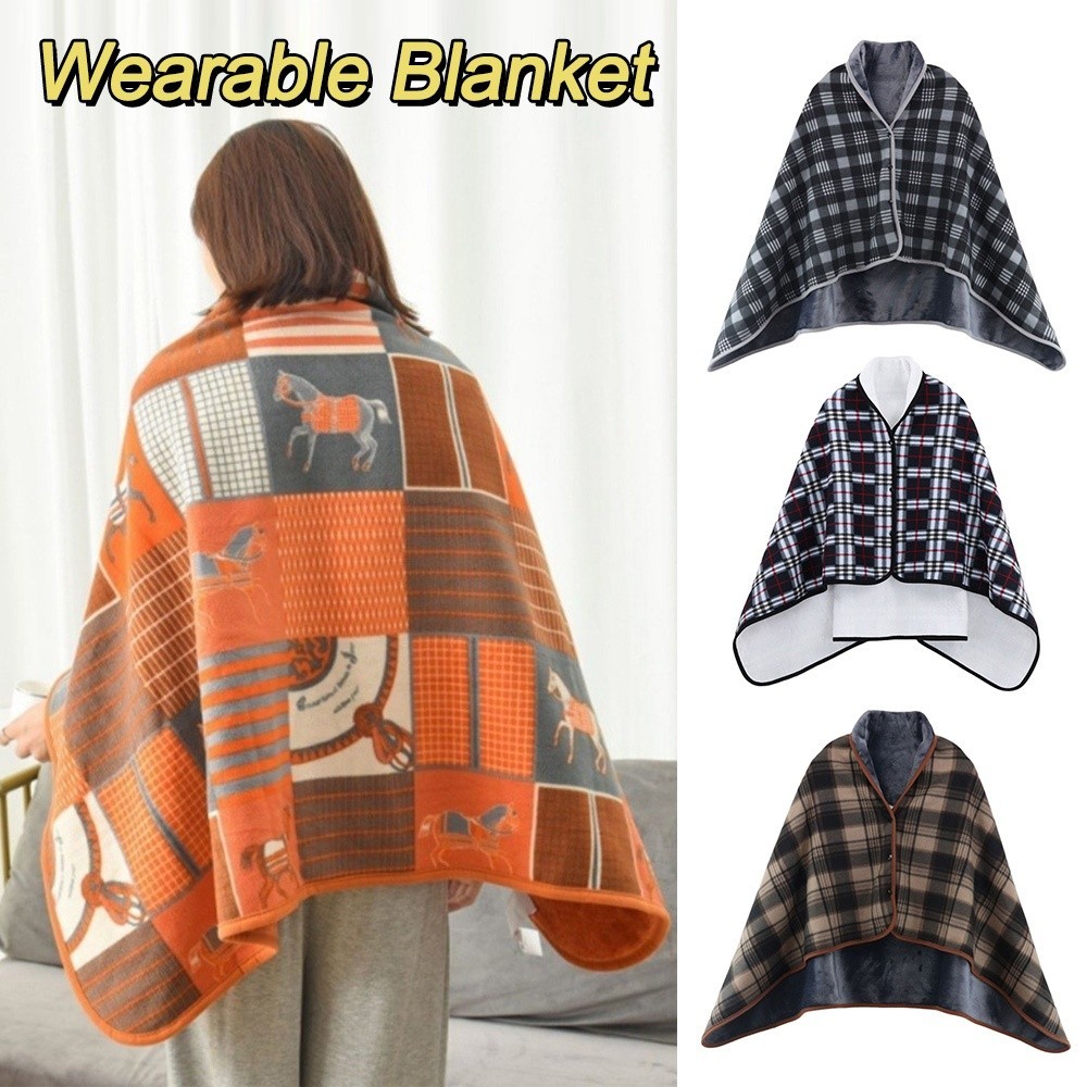 Chăn có thể đeo được TRACELIOIAN, có nút giữ ấm Khăn choàng lông cừu cực, Khăn choàng dày Flannel Khăn choàng đa chức năng Sử dụng văn phòng