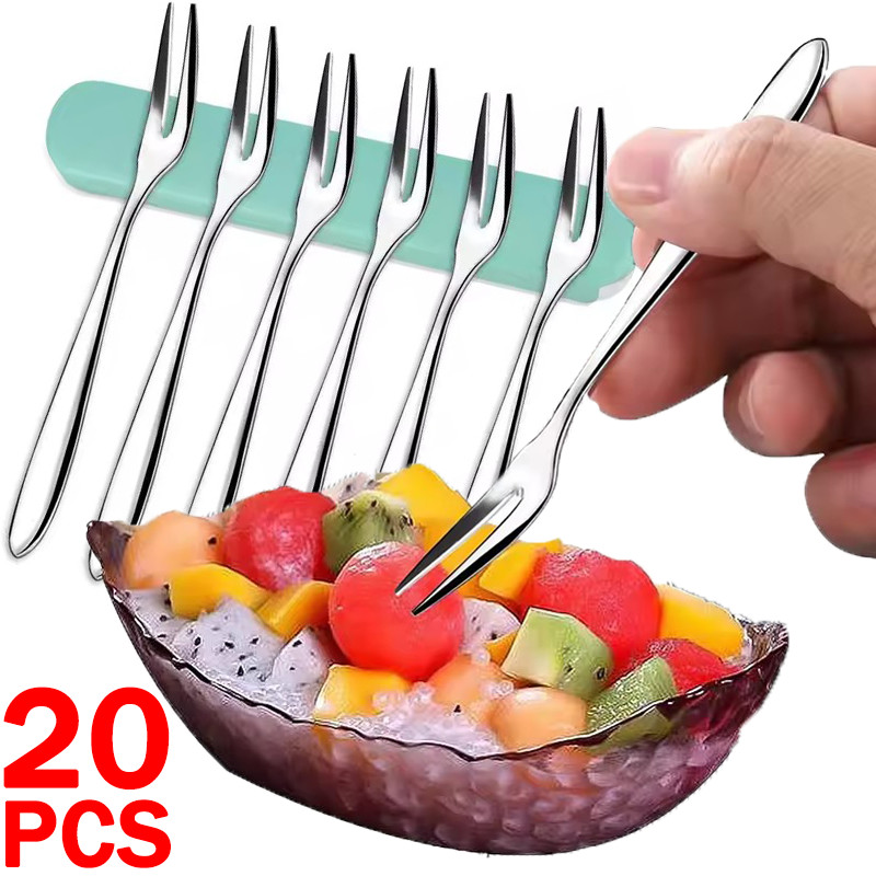 5 / 10 / 20 Cái Nĩa nếm trái cây Salad Mini bằng thép không gỉ / Bánh ăn nhẹ hai dây nĩa tráng miệng