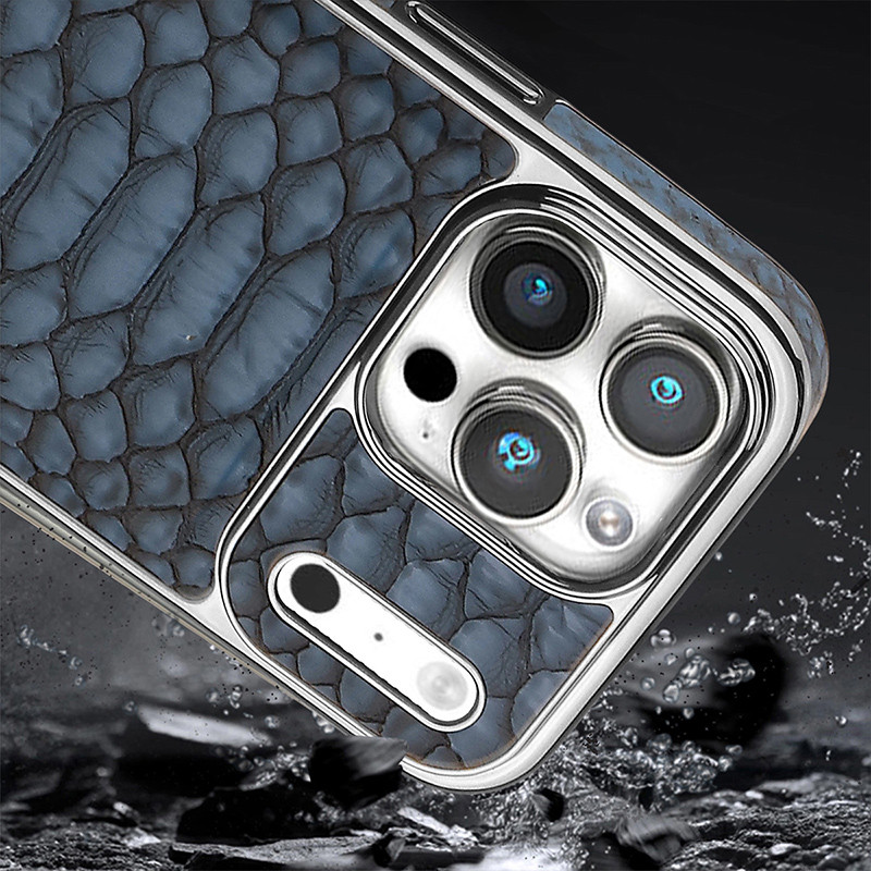 Ốp Điện Thoại Da Rắn Giả Chống Trơn Trượt Cao Cấp Cho iPhone 17 Pro Max Air 16 Plus 15 14 13 Vỏ Mạ Điện Chất Lượng Cao