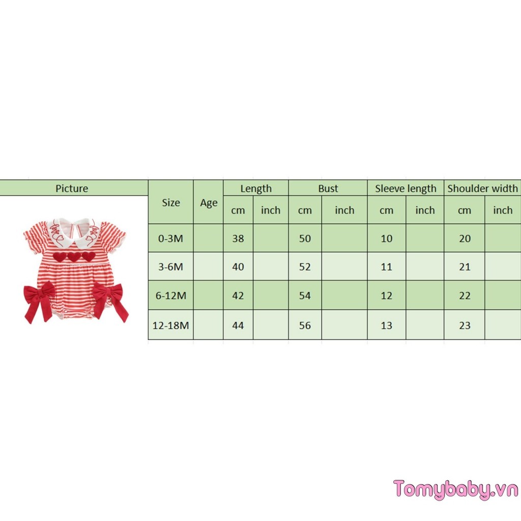 Bé Gái Áo Liền Quần Ngày Lễ Tình Nhân Tay Ngắn Cổ Búp Bê Sọc Thêu Trái Tim Trẻ Sơ Sinh Body