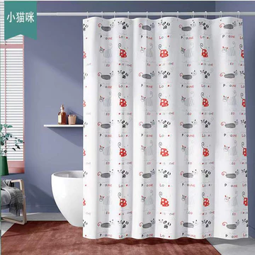 Hàng sẵn có Rèm tắm chống thấm nước Nấm mốc Không mùi PEVA Rèm tắm họa tiết mèo Rèm phân vùng nhà vệ sinh Rèm nhựa chống thấm nước có móc Rèm tắm chống thấm nước / Pa