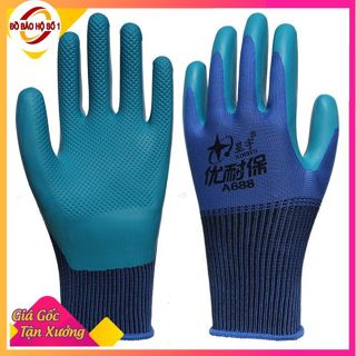 Bịch 12 đôi găng tay bảo hộ lao động phủ plastic A688, gang tay 688, găng tay lao động