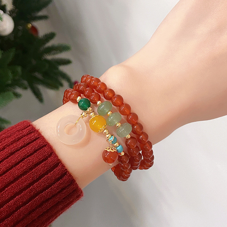 Vòng tay mặt dây chuyền Chalcedony mã não đỏ tự nhiên