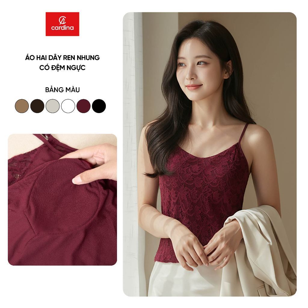 Áo hai dây nữ CARDINA chất liệu ren nhung có đệm ngực 5AHD01