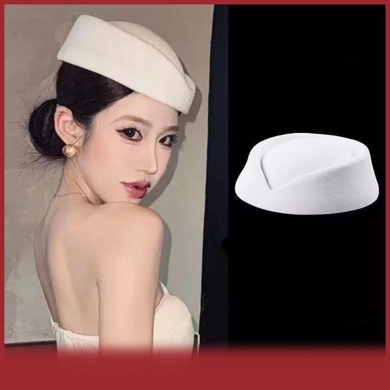 Mũ nồi cá tuyết mũ tiếp viên hàng không tiếp viên hàng không mũ cổ điển mũ đen phẳng đầu mũ tóc Clip Phụ kiện tóc