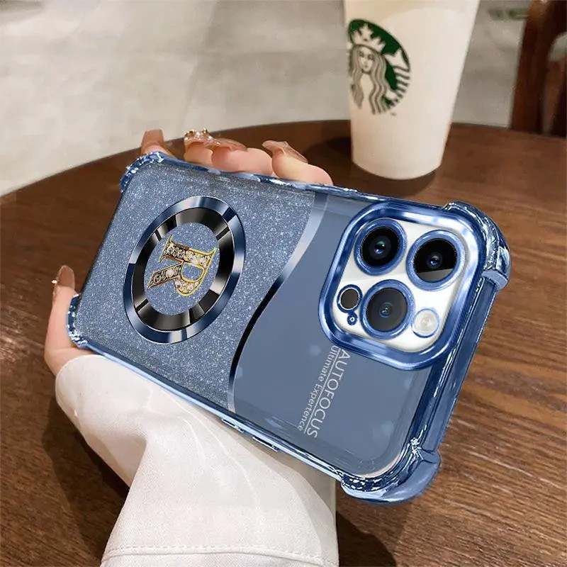 Ốp Lưng Cho iPhone 12Promax, Phim Hoạt Hình Full Cover, Chống Rơi, Hộp Chữ Lấp Lánh Xanh, Mạ Điện, Vỏ Điện Thoại Silicon Bảo Vệ Camera