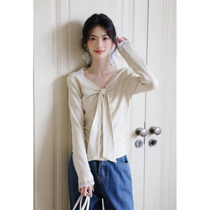 Ao Thun Nữ Mùa Xuân 2026 Ren Khâu Dài Tay Phong Cách Sang TrỌng Slim-Fit