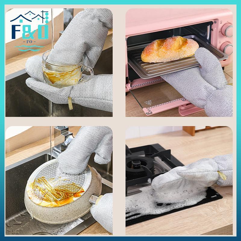 [F & O] 1 / 2 Cái Găng Tay Vệ Sinh Công Việc Nhà Dây Thép Bóng Món Ăn Găng Tay Giặt Nhà Bếp Bàn Chải Chống Thấm Nước Bát Dầu Dụng Cụ Vệ Sinh Hiện Vật {vn}