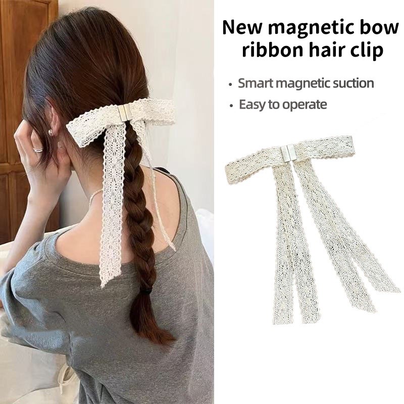 Mới Kẹp Tóc Ren Nơ Satin Cao Cấp, Tinh tế và Dễ Dàng Tháo Lắp