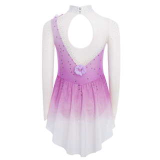 Yhong Trẻ Em Bé Gái Hình Trượt Băng Trình Diễn Trang Phục Mock Cổ Cutout Lưng Sheer Lưới Chắp Vá Tay Dài 3D Hoa Kim Cương Giả Màu Gradient Đầm Khiêu Vũ