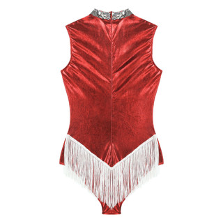 Yhong Nữ Kim Loại Không Tay Viền Body Sáng Bóng Kim Sa Lấp Lánh Mock Cổ Tua Rua Leotard Cho Biểu Diễn Khiêu Vũ Latin