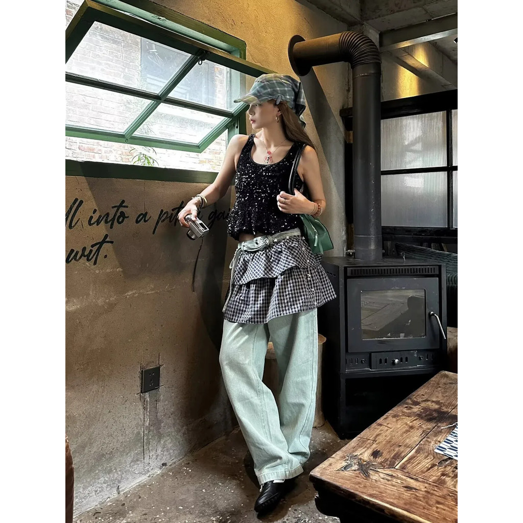 Milyfashion Ba Lê Phong Cách Hai Lớp Kiểm Tra Bốn Mùa Fart Rèm Váy Váy Ngắn Thu Đông Bánh Váy Chữ a Lớp Chúng Tôi