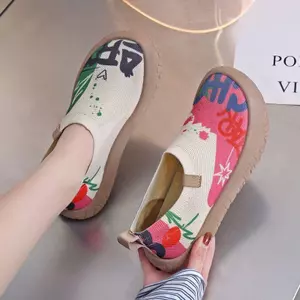 Giày du lịch sơn màu phong cách mới Giày dệt kim bay Giày thoáng khí phù hợp cho mọi trận đấu Giày đế mềm Đồng hành thoải mái Slip @