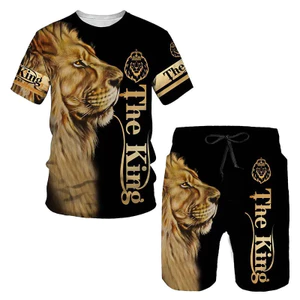 Áo Thun và Quần Short In Hình Sư Tử 3D Unisex - Trang Phục Hàng Ngày