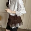 Túi đeo chéo tua rua Bohemian giả da lộn Vintage đinh tán có dây kéo Túi đeo vai