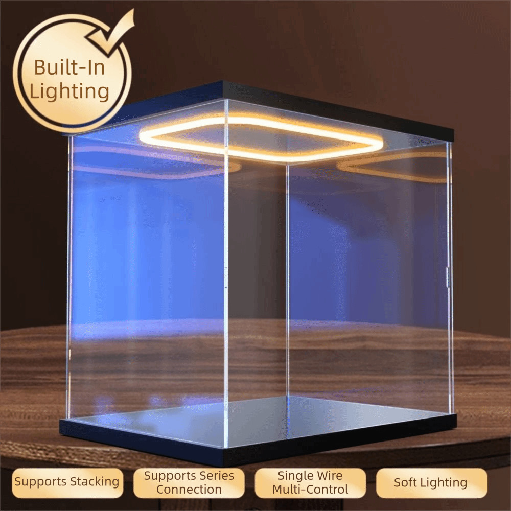 Hộp trưng bày MARGREDY, Đèn LED vòng trong suốt cao Màn hình acrylic, Hộp lưu trữ bụi acrylic Phong cách hiện đại Hộp lưu trữ chống bụi Màn hình nhân vật hành động