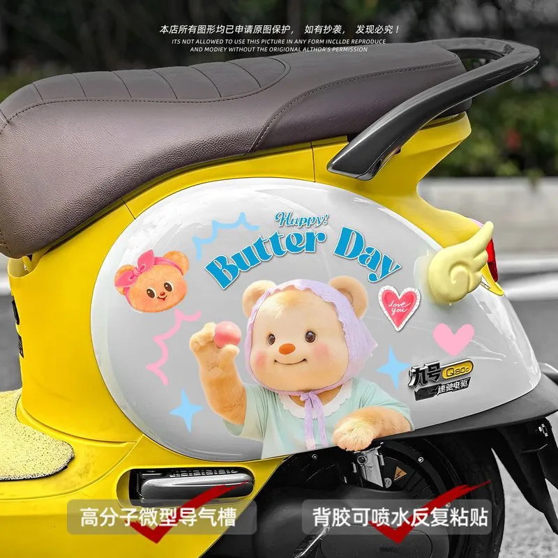 Kính Điện Hoạt Hình Miếng Dán Gấu Bơ Xước Xe Máy Ô Tô Dễ Thương Trang Trí Khối Chống Thấm Nước Miếng Dán Xe Cửa Sổ