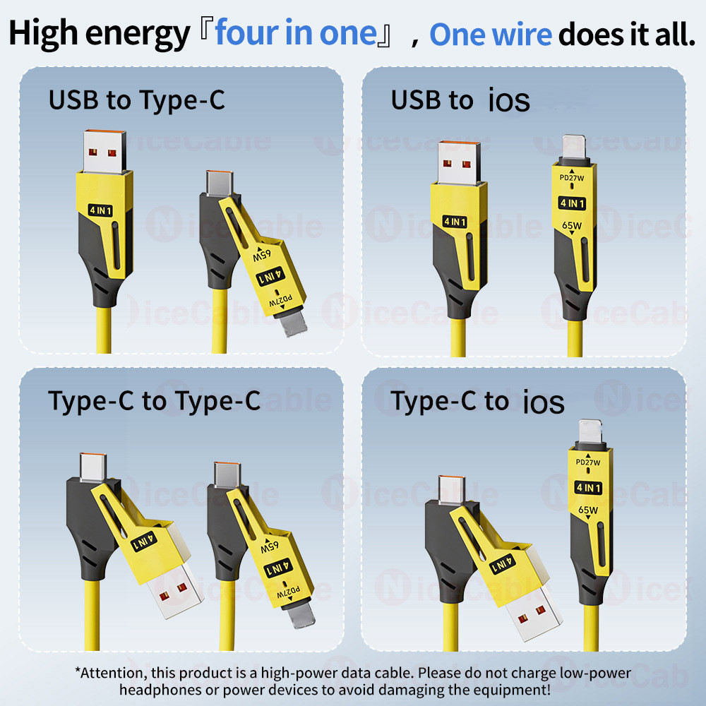 Dây sạc xe hơi bằng kính thiên văn lò xo cuộn 65W 4 IN 1 USB / Type C sang Type C / ios Cáp sạc nhanh cho điện thoại / máy tính bảng