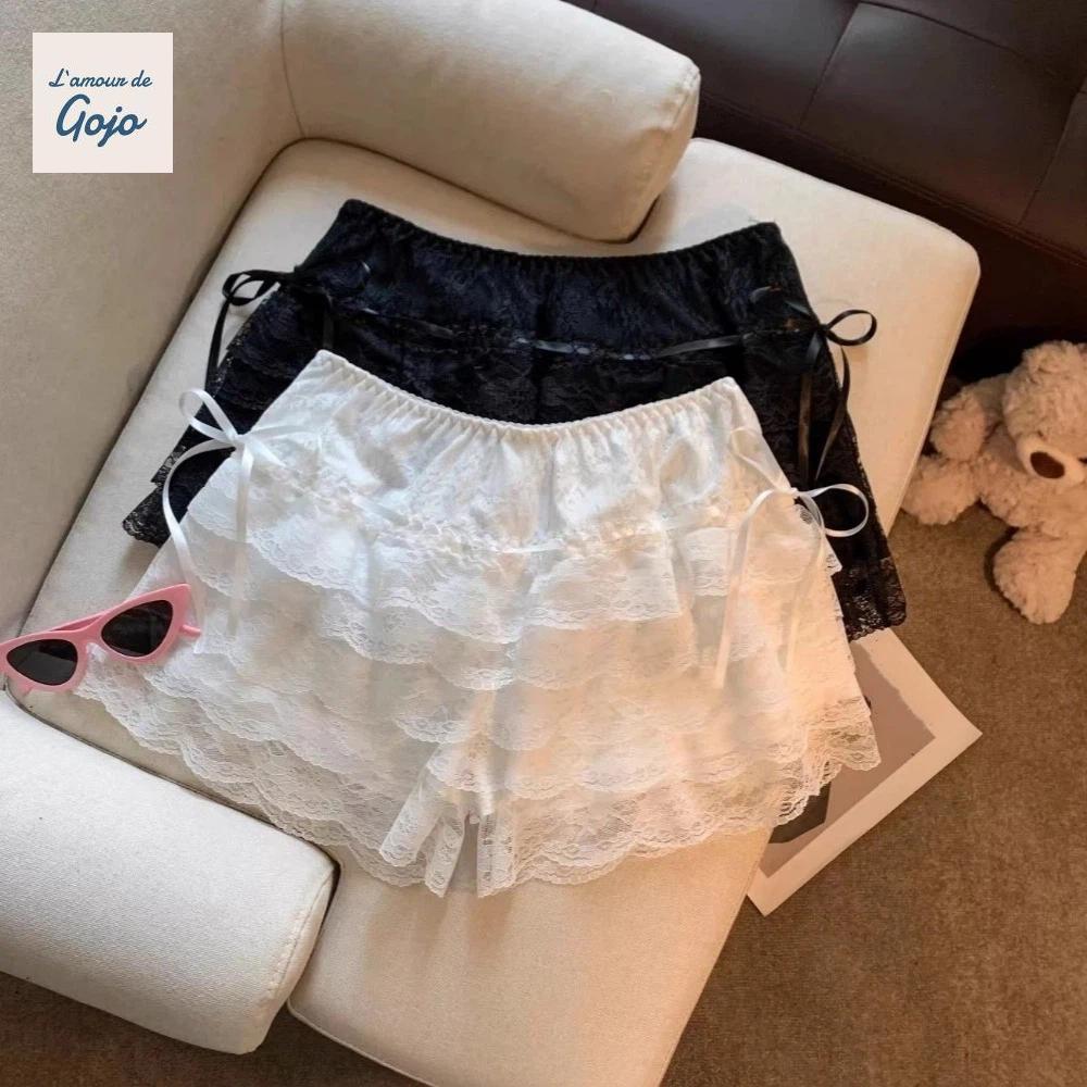 Quần short hoa ren GOJO, Quần hỗ trợ váy ren dây rút buộc, Phong cách Hàn Quốc Gothic Phong cách mùa hè Quần short xếp lớp nữ bé gái