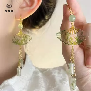 Bông Tai Acrylic Vintage Quạt Hình - Phong Cách Thời Trang và Dân Tộc cho Nữ