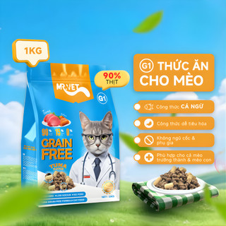 [ Hỏa Tốc ] Thức Ăn Hạt Cho Mèo Mr.Vet 1kg Hạt Giàu Đạm, Có Topping Thịt Sấy-Dành cho MÈO