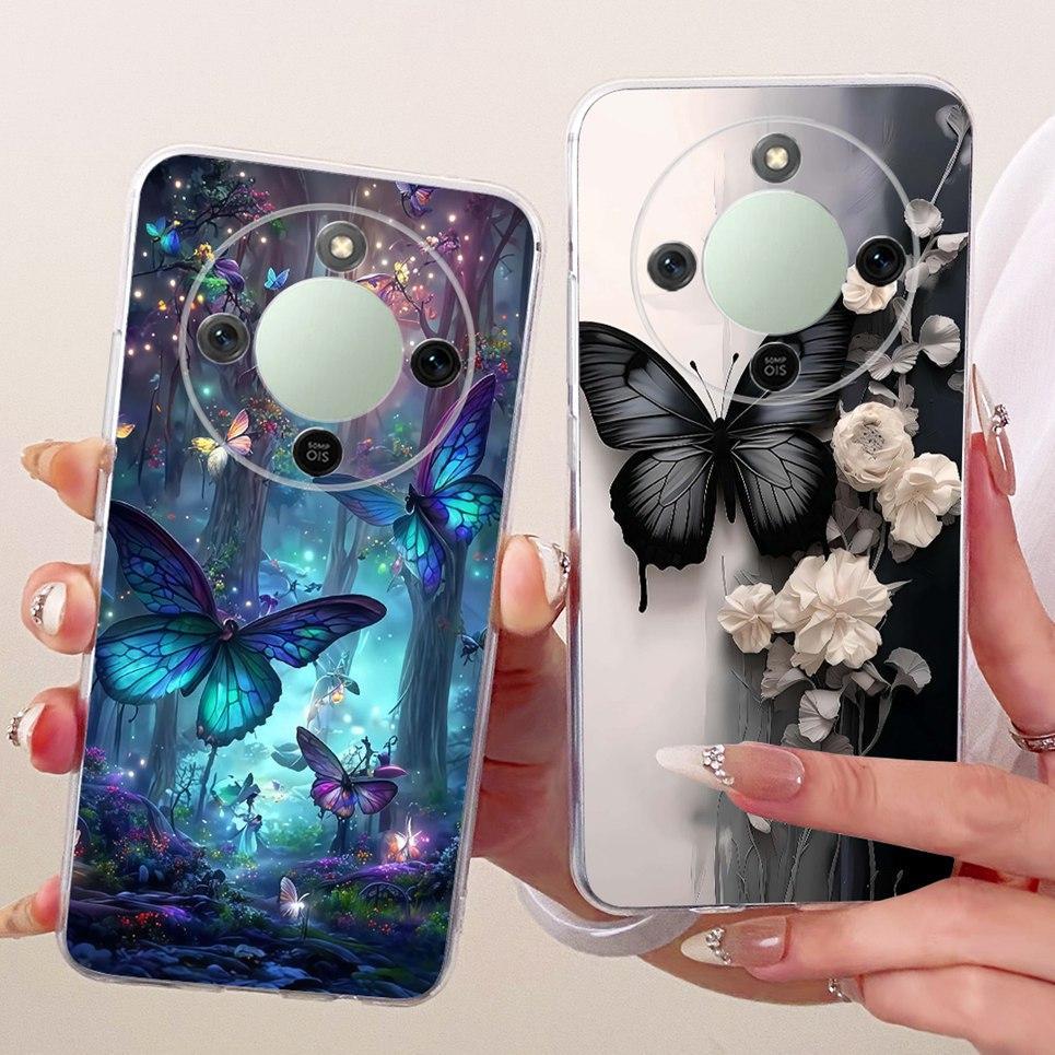 Dành Cho Honor X9D X70 5G Magic8 Lite Magic 8 Lite Ốp Điện Thoại Hoa Sang Trọng Họa Tiết Nơ Màu Hồng Vỏ Bướm Mềm Trong Suốt