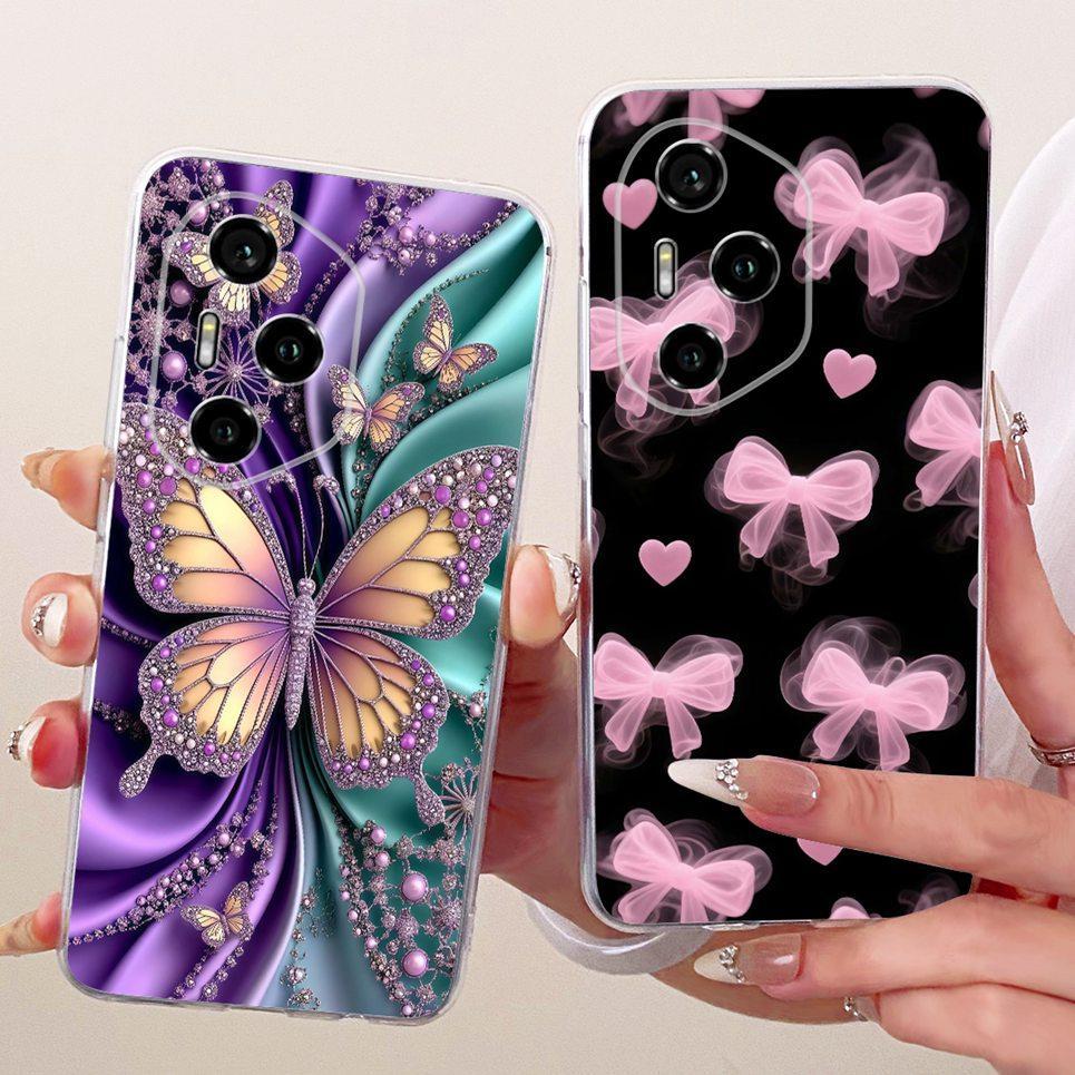 Dành Cho Honor X9D X70 5G Magic8 Lite Magic 8 Lite Ốp Điện Thoại Hoa Sang Trọng Họa Tiết Nơ Màu Hồng Vỏ Bướm Mềm Trong Suốt