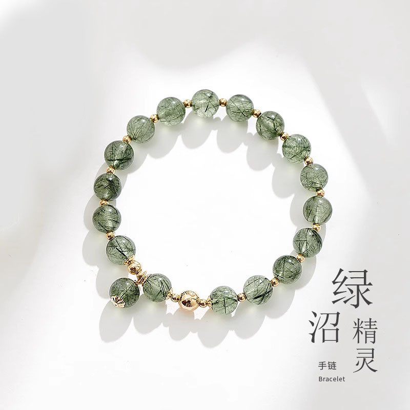 Vòng tay nữ thạch anh xẻ tà màu xanh lá cây thời trang tự nhiên